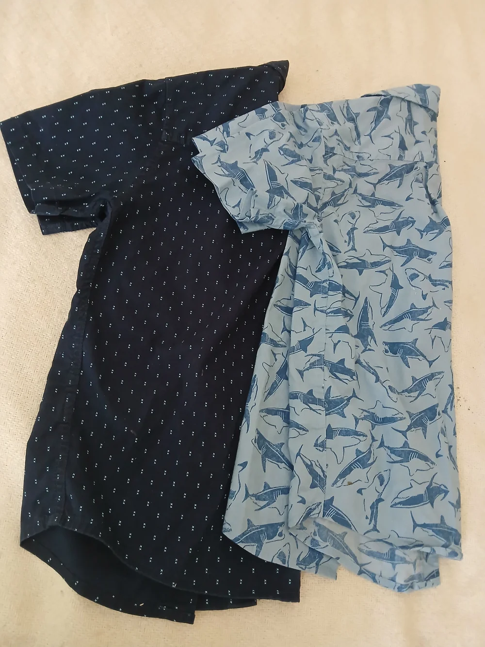 The Children's Place And Sonoma Navy & Light Blue Shark Print Button-Down Shirts